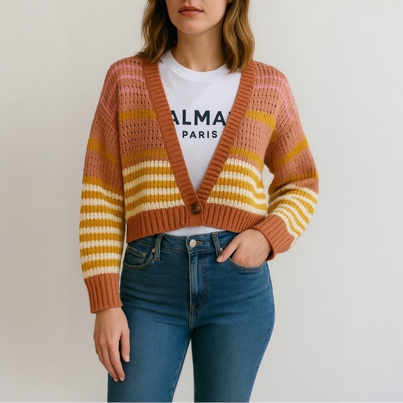 Sachin + Babi Sweaters - Sachin + Babi | Multicolor Knit Cropped Penny Cardigan
